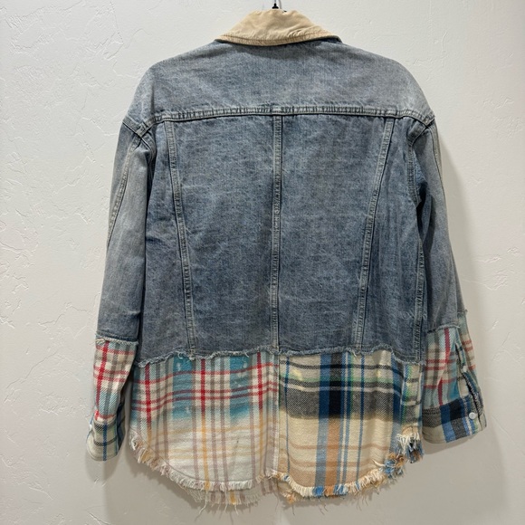Free People XS/S Sirius Plaid Denim Trucker Shirt Jacket Shacket Bohemian - Picture 13 of 16
